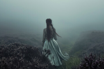 Wailing Banshee haunts mist-covered moors, her mournful cries echoing through the night.