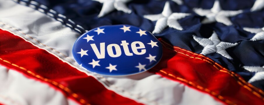 Close up of a vote badge on US flag for the presidential election in America	 - Powered by Adobe
