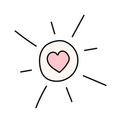 Sun with heart in doodle style.