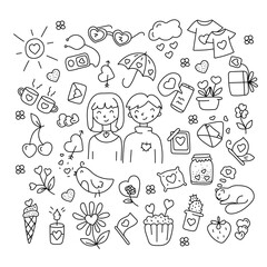 Set of lovers in doodle style.