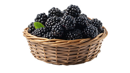 Fototapeta na wymiar Blackberries in a wicker basket isolated on transparent background