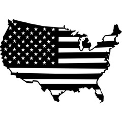Usa country map, black Usa country flag silhouette vector illustration,icon,svg,america map characters,Holiday t shirt,Hand drawn trendy Vector illustration,flag on black background