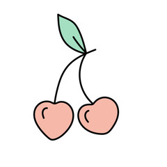 Fototapeta premium Cherry with hearts in doodle style.