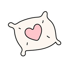 Pillow with heart in doodle style.