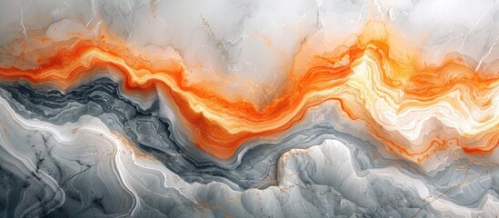 A close up of a painting featuring a stunning gray and orange marble texture, evoking elements of heat, geological phenomenon, and landscape