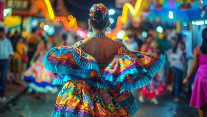 Colorful skirts fly during traditional Mexican dancing.