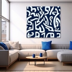 Navy Blue and white flat digital illustration canvas with abstract graffiti and copy space for text background pattern 