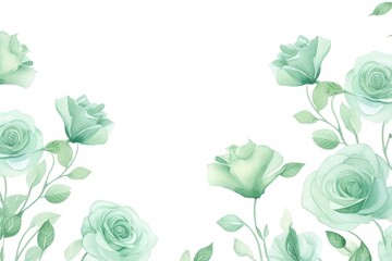 Mint Green roses watercolor clipart on white background, defined edges floral flower pattern background with copy space for design text or photo backdrop minimalistic  - obrazy, fototapety, plakaty