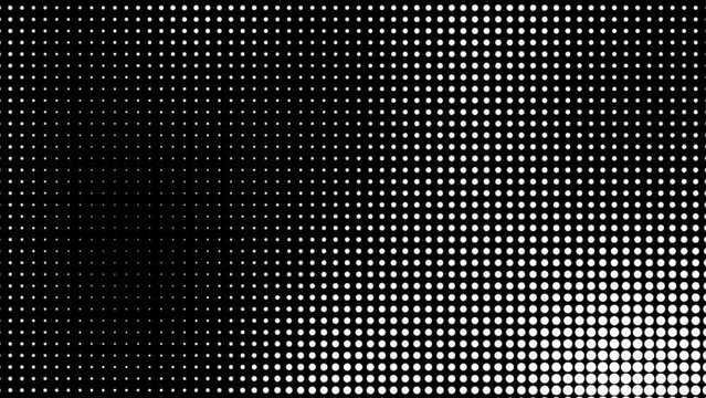 Halftone dot background. Abstract halftone dots pattern with white dot and black background. Halftone texture with dots. Dotted animated gradient.