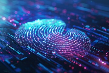 Fingerprint to scan hologram biometric identity, technology security system background	