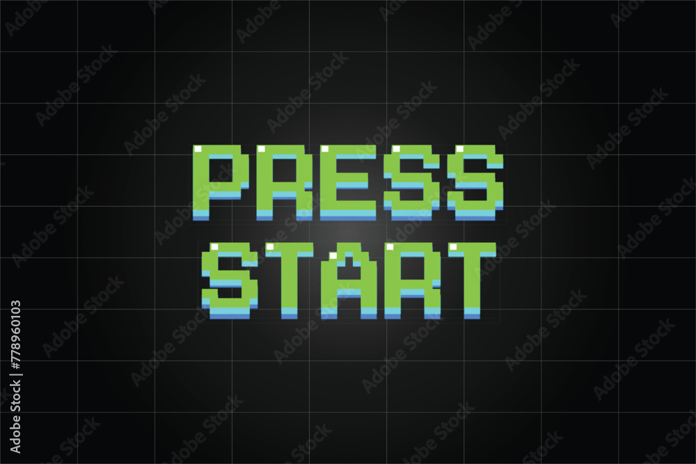 Fototapete computer generated a text message screen: press start. 3d rendering 8-bit font, black background for