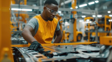 African man working on a machine in an industrial factory setting