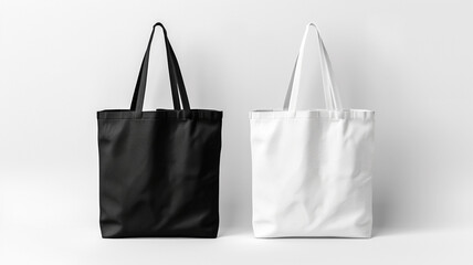 Set of tote bags mockup black and white isolated on white background
