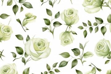 Olive roses watercolor clipart on white background, defined edges floral flower pattern background with copy space for design text or photo backdrop minimalistic  - obrazy, fototapety, plakaty