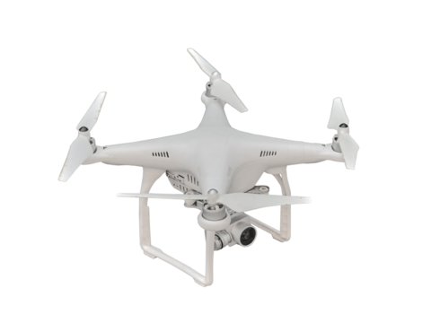 Air Drone Dron Flying with action camera. Isolated on transparent Background. 空中無人機無人機用動作相機飛行。在透明背景上隔離。