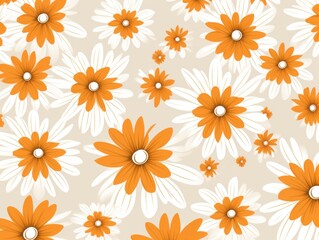 Fototapeta na wymiar Orange and white daisy pattern, hand draw, simple line, flower floral spring summer background design with copy space for text or photo backdrop