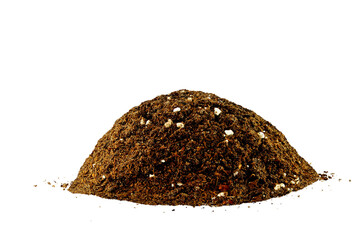 heap of organic potting soil on cutout transparent background,png format    