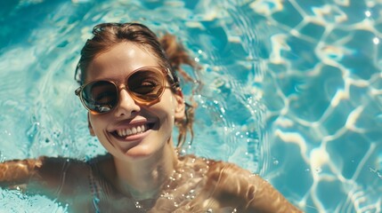 a woman in a bikini in a pool of water