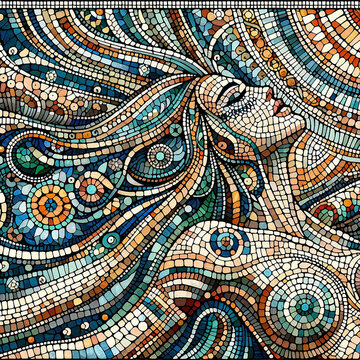 Ancient roman mosaic illustration on the theme of female
