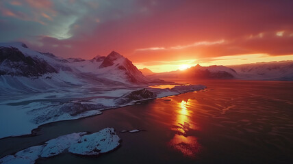Sunset over the Iceland Seashore