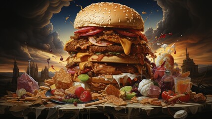 Intrepid journalists uncovering and exposing a conspiracy of junk food monster moguls illustration - obrazy, fototapety, plakaty