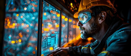 Engineer, mechanic, foreman, operator working in industry, construction, civil, mine., worker in yellow helmet on construction site