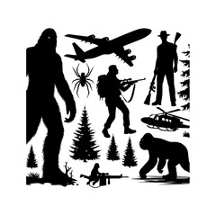 Bigfoot silhouette, Bigfoot illustration, Bigfoot silhouette t shirt design. Vector illustration. Bigfoot isolated on a white background

