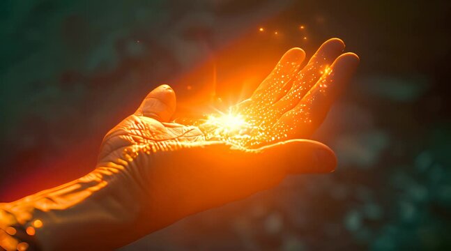 hand with magic golden shine