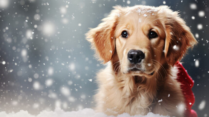 Adorable Golden Retriever Puppy in Snow, Winter Wonderland Charm