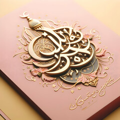 Eid card with a pink background,Eid,,card, illustration, Ai generated 