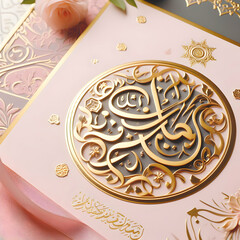 Eid card with a pink background, illustration, Ai generated 