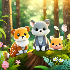 숲속의 작고 귀여운 아기 동물들