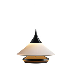 Fototapeta premium Modern style lamp with a black and yellow base. The lamp is tall and has a curved neck. The lamp will light up and give a warm glow.. Generative AI