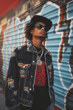 Stylish rap artist in urban fashion	