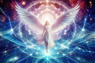 Fractal abstraction in a fantasy style, in soft colors depicting a female figure