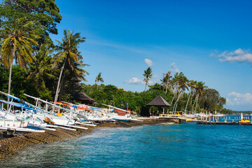 Diamond Beach, Nusa Penida Island, Indonesia. It is a white-sand beach with beautiful turquoise...