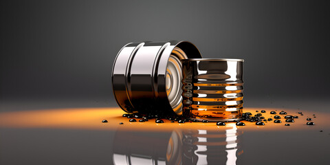spilled crude oil on the abstract orange glossy surface Dark brown background Environmental pollution concept Mockup with copy space 3D rendering - obrazy, fototapety, plakaty