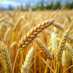 cereals field approaching ears closeup on summer day