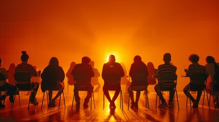 Fototapeta premium A group of people sitting in chairs in front of a sun