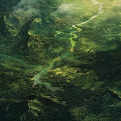 A green valley with a river running through it