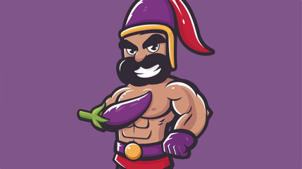 Spartan eggplant logo character mascot on cartoon s