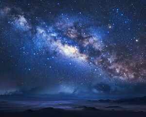 The night sky is filled with stars and the Milky Way