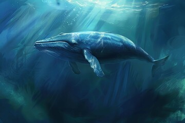 Obraz premium Blue whale on undersea background
