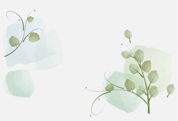 Branches with green petals with a watercolor brush. Spring concept. Vector illustration isolated on white background.