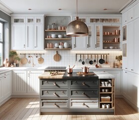 Modern Swedish Kitchen with Two-Tone Countertops and White Cabinets