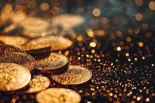 Gold Coins On Black Background