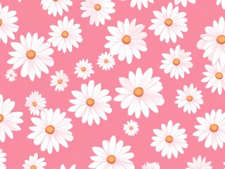 Pink and white daisy pattern, hand draw, simple line, flower floral spring summer background design with copy space for text or photo backdrop 