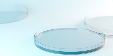 Petri dishes on table in laboratory, medical, biology or biotechnology science research concept background with copy space - 778974953