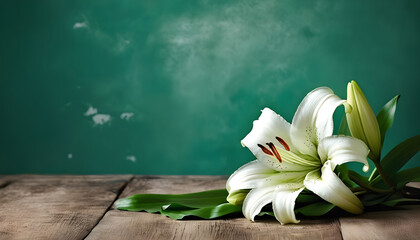 lily on jade green rustic background 4