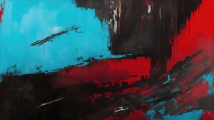 Black, Red, teal, oil painting background. Abstract art background. Modern multicolored art painting texture